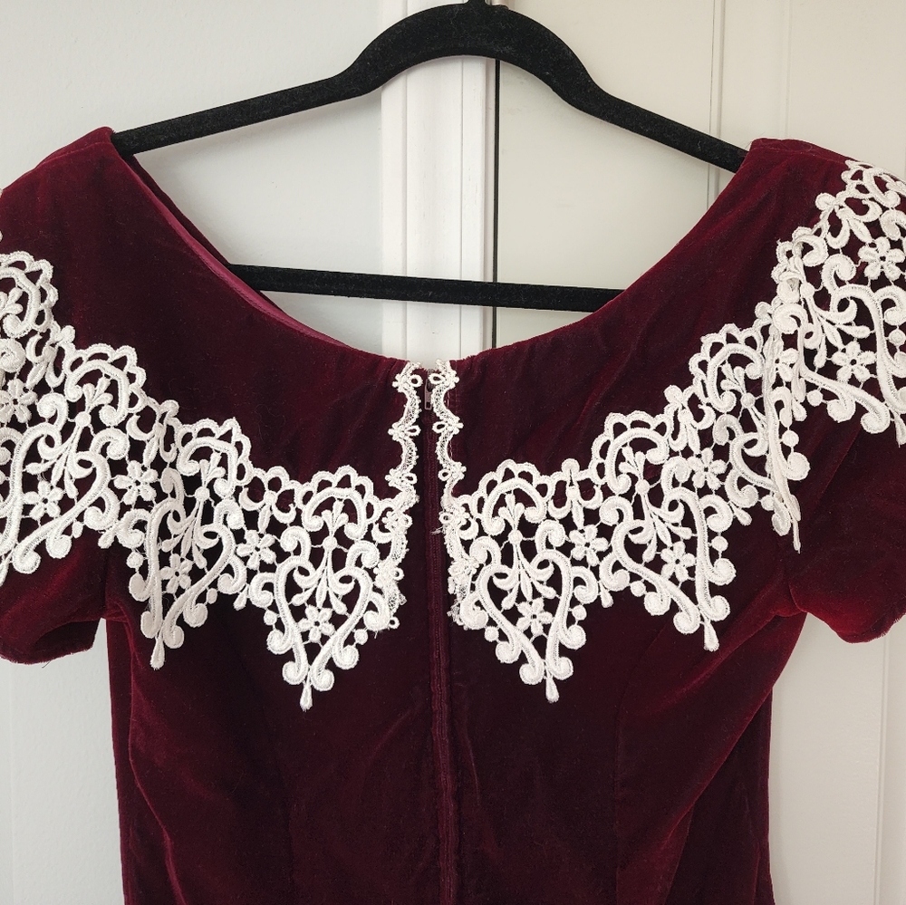 SOLD Scott McClintock Vintage Size 10 Velvet  Burgundy Formal Dress - Picture 6 of 10